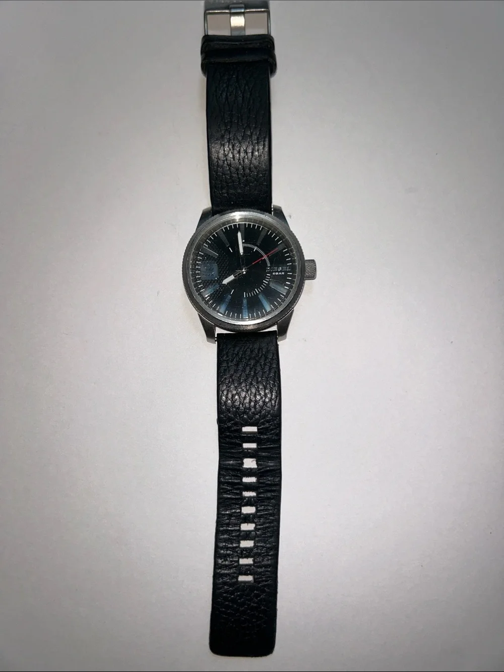 VINTAGE DEISEL Men's Black Leather Strap Analog Watch with Black Dial NEEDS BATT